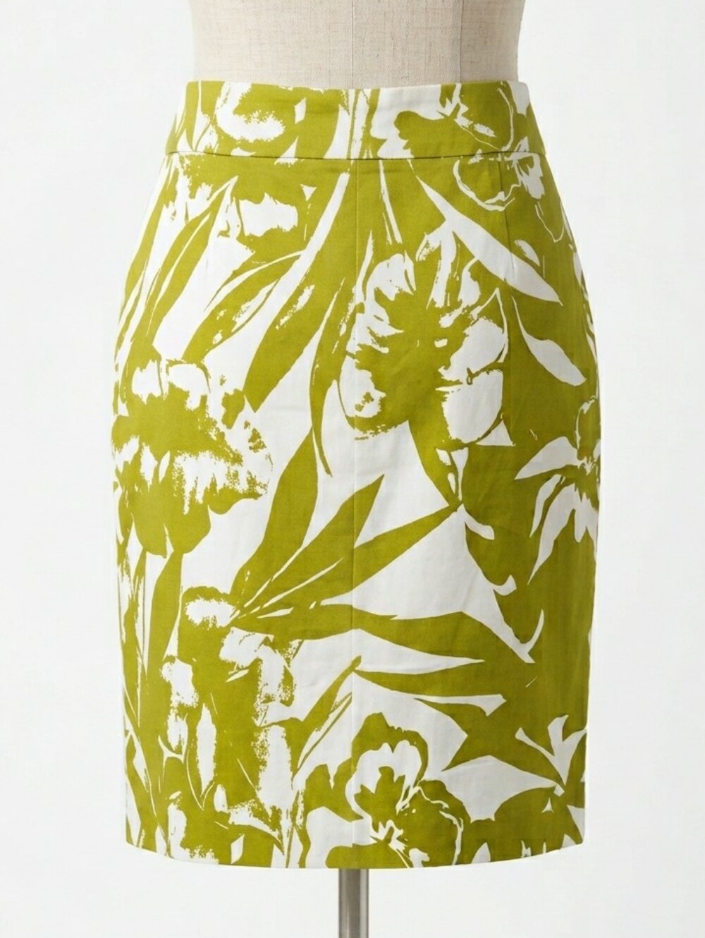 NEW YORK & CO Tropical Palm Leaf Skirt Chartreuse Green White Size 10 Pencil